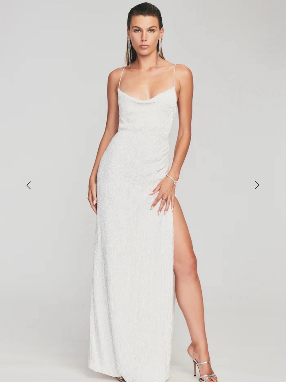 Retrofete Katya White Sequin Cowl Neck Slip Dress